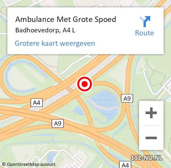 Locatie op kaart van de 112 melding: Ambulance Met Grote Spoed Naar Badhoevedorp, A4 L op 29 september 2016 09:50