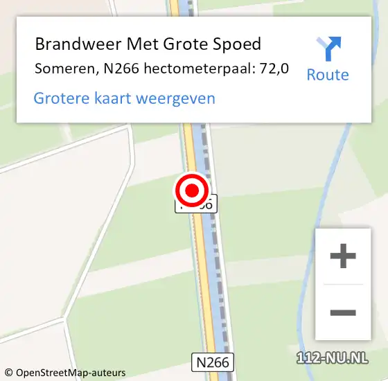 Locatie op kaart van de 112 melding: Brandweer Met Grote Spoed Naar Someren, N266 hectometerpaal: 72,0 op 28 december 2013 23:18