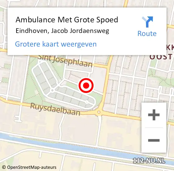 Locatie op kaart van de 112 melding: Ambulance Met Grote Spoed Naar Eindhoven, Jacob Jordaensweg op 30 september 2016 07:57