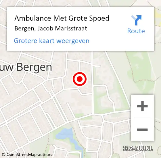 Locatie op kaart van de 112 melding: Ambulance Met Grote Spoed Naar Bergen, Jacob Marisstraat op 30 september 2016 15:20