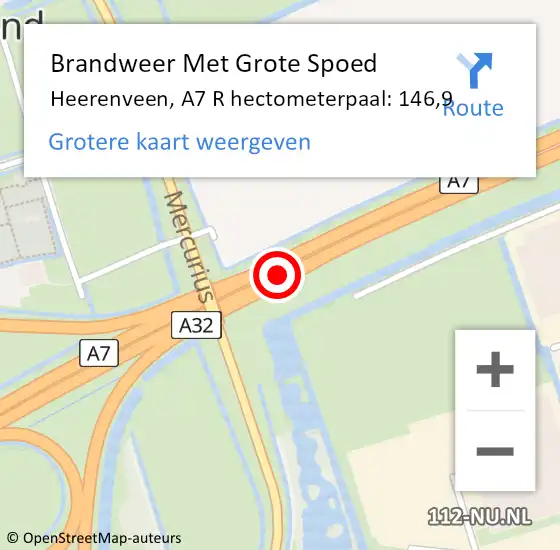 Locatie op kaart van de 112 melding: Brandweer Met Grote Spoed Naar Heerenveen, A7 L hectometerpaal: 147,0 op 30 september 2016 17:52