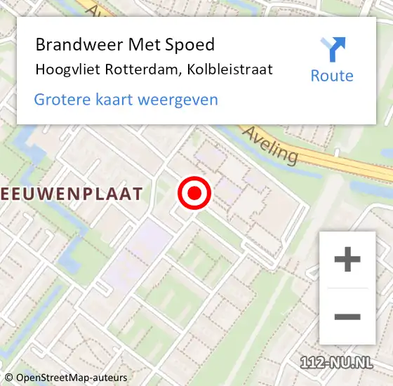 Locatie op kaart van de 112 melding: Brandweer Met Spoed Naar Hoogvliet Rotterdam, Kolbleistraat op 30 september 2016 22:13