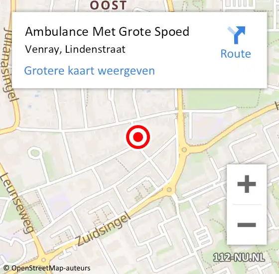 Locatie op kaart van de 112 melding: Ambulance Met Grote Spoed Naar Venray, Lindenstraat op 29 december 2013 05:01