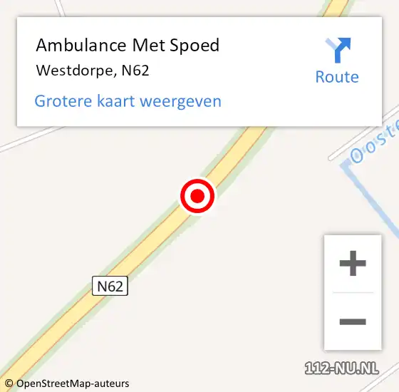 Locatie op kaart van de 112 melding: Ambulance Met Spoed Naar Westdorpe, N62 op 1 oktober 2016 15:42
