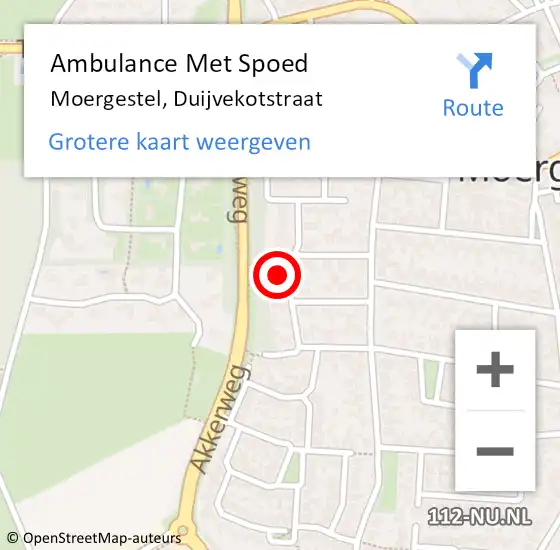 Locatie op kaart van de 112 melding: Ambulance Met Spoed Naar Moergestel, Duijvekotstraat op 1 oktober 2016 16:19