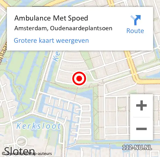 Locatie op kaart van de 112 melding: Ambulance Met Spoed Naar Amsterdam, Oudenaardeplantsoen op 2 oktober 2016 10:05