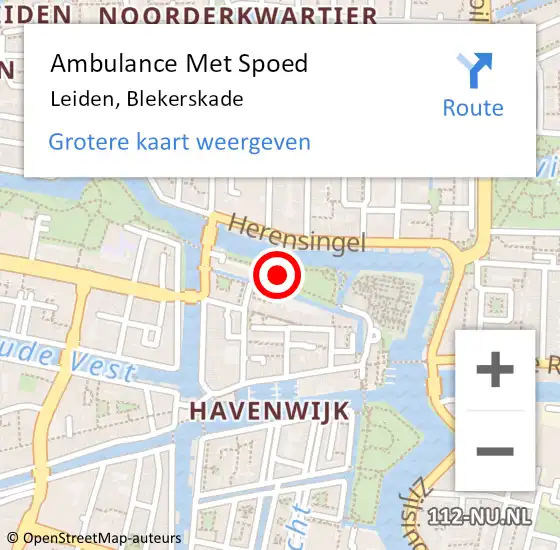 Locatie op kaart van de 112 melding: Ambulance Met Spoed Naar Leiden, Blekerskade op 2 oktober 2016 20:49