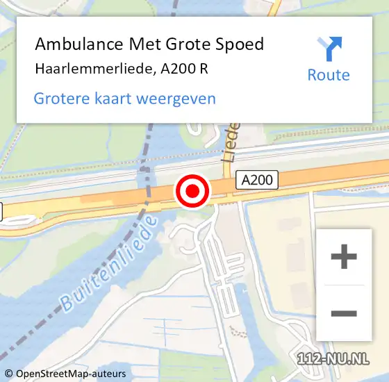 Locatie op kaart van de 112 melding: Ambulance Met Grote Spoed Naar Haarlemmerliede, A200 R op 3 oktober 2016 02:35