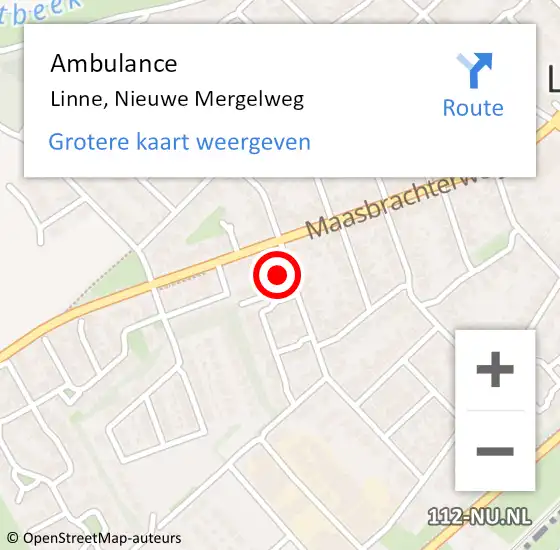 Locatie op kaart van de 112 melding: Ambulance Linne, Nieuwe Mergelweg op 3 oktober 2016 10:01