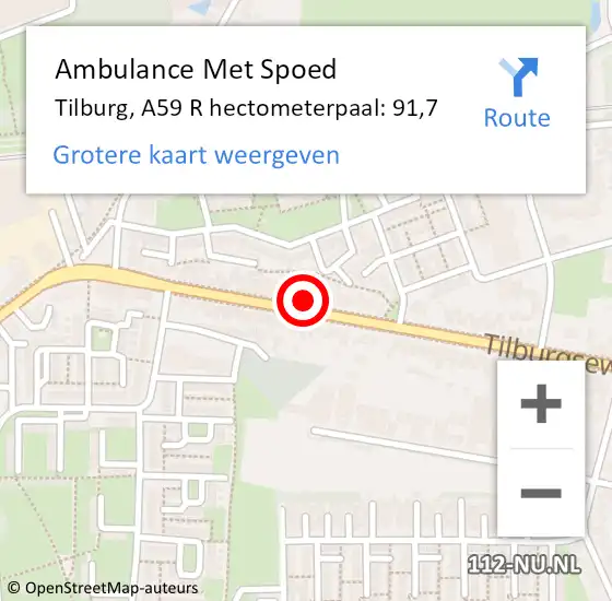 Locatie op kaart van de 112 melding: Ambulance Met Spoed Naar Tilburg, A59 R hectometerpaal: 91,7 op 3 oktober 2016 10:04