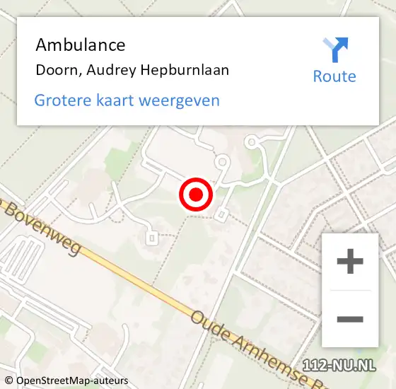 Locatie op kaart van de 112 melding: Ambulance Doorn, Audrey Hepburnlaan op 3 oktober 2016 13:12