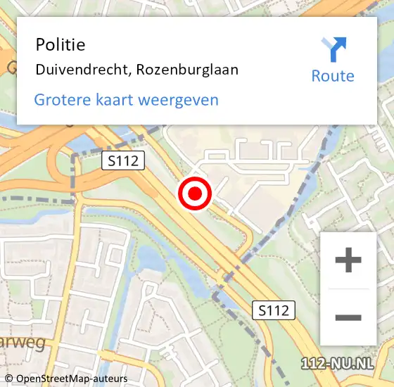 Locatie op kaart van de 112 melding: Politie Duivendrecht, Rozenburglaan op 3 oktober 2016 15:51