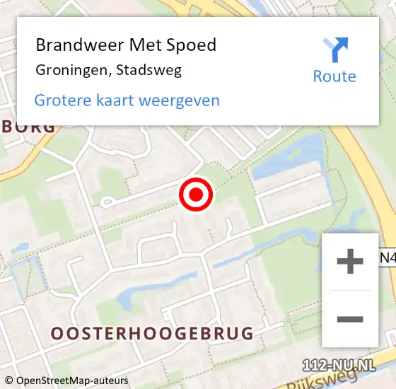 Locatie op kaart van de 112 melding: Brandweer Met Spoed Naar Groningen, Stadsweg op 4 oktober 2016 05:30