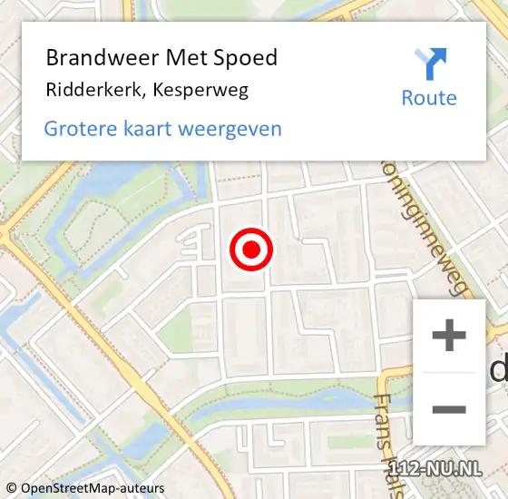 Locatie op kaart van de 112 melding: Brandweer Met Spoed Naar Ridderkerk, Kesperweg op 4 oktober 2016 09:44