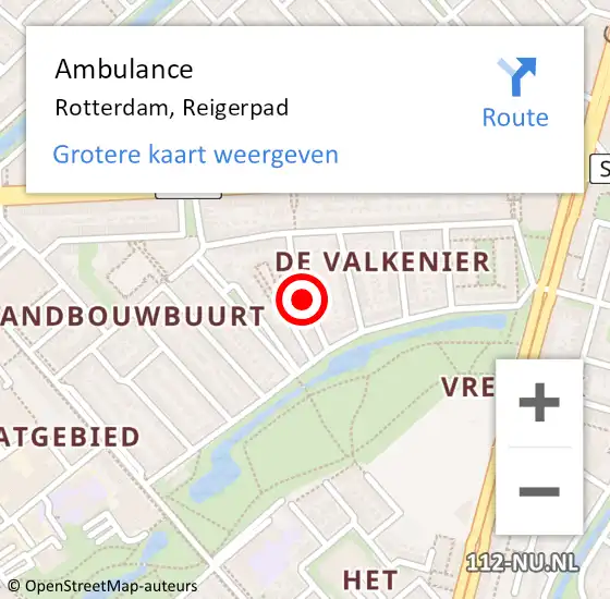 Locatie op kaart van de 112 melding: Ambulance Rotterdam, Reigerpad op 4 oktober 2016 10:25
