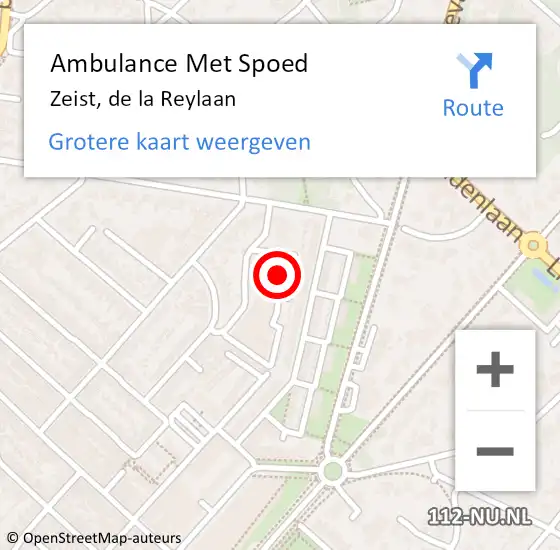 Locatie op kaart van de 112 melding: Ambulance Met Spoed Naar Zeist, de la Reylaan op 4 oktober 2016 10:35