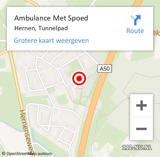Locatie op kaart van de 112 melding: Ambulance Met Spoed Naar Hernen, Tunnelpad op 4 oktober 2016 11:17