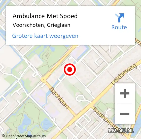 Locatie op kaart van de 112 melding: Ambulance Met Spoed Naar Voorschoten, Grieglaan op 4 oktober 2016 13:19