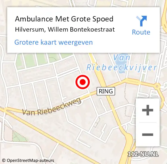Locatie op kaart van de 112 melding: Ambulance Met Grote Spoed Naar Hilversum, Willem Bontekoestraat op 29 december 2013 14:32