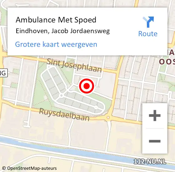 Locatie op kaart van de 112 melding: Ambulance Met Spoed Naar Eindhoven, Jacob Jordaensweg op 4 oktober 2016 20:39