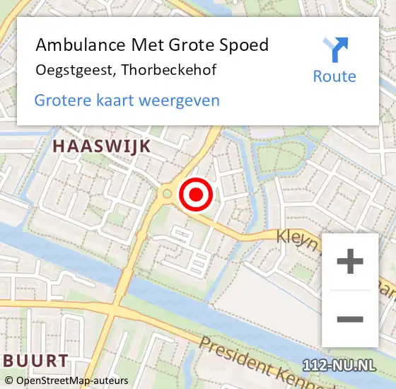 Locatie op kaart van de 112 melding: Ambulance Met Grote Spoed Naar Oegstgeest, Thorbeckehof op 4 oktober 2016 23:22