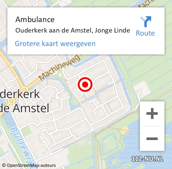 Locatie op kaart van de 112 melding: Ambulance Ouderkerk aan de Amstel, Jonge Linde op 5 oktober 2016 09:59