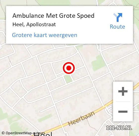 Locatie op kaart van de 112 melding: Ambulance Met Grote Spoed Naar Heel, Apollostraat op 5 oktober 2016 21:24