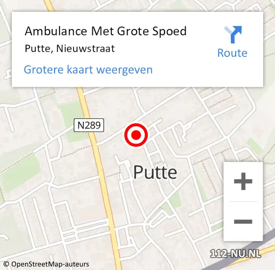 Locatie op kaart van de 112 melding: Ambulance Met Grote Spoed Naar Putte, Nieuwstraat op 6 oktober 2016 03:42