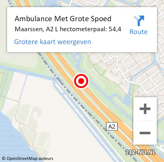 Locatie op kaart van de 112 melding: Ambulance Met Grote Spoed Naar Maarssen, A2 L hectometerpaal: 54,4 op 6 oktober 2016 06:25