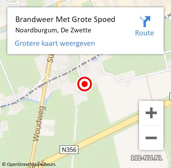 Locatie op kaart van de 112 melding: Brandweer Met Grote Spoed Naar Noardburgum, De Zwette op 6 oktober 2016 17:35
