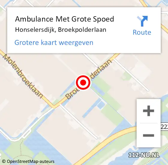 Locatie op kaart van de 112 melding: Ambulance Met Grote Spoed Naar Honselersdijk, Broekpolderlaan op 6 oktober 2016 20:41