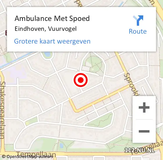 Locatie op kaart van de 112 melding: Ambulance Met Spoed Naar Eindhoven, Vuurvogel op 7 oktober 2016 16:11