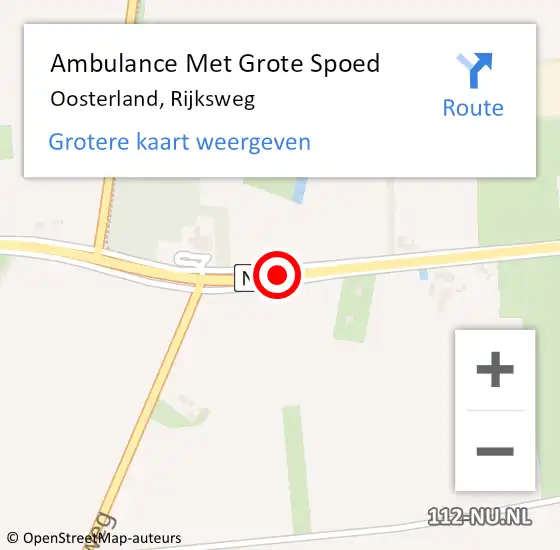 Locatie op kaart van de 112 melding: Ambulance Met Grote Spoed Naar Oosterland, Rijksweg op 8 oktober 2016 00:16