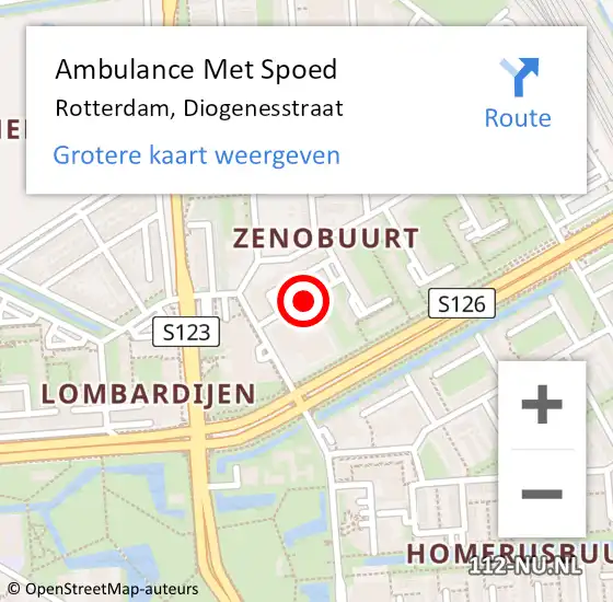 Locatie op kaart van de 112 melding: Ambulance Met Spoed Naar Rotterdam, Diogenesstraat op 8 oktober 2016 03:42