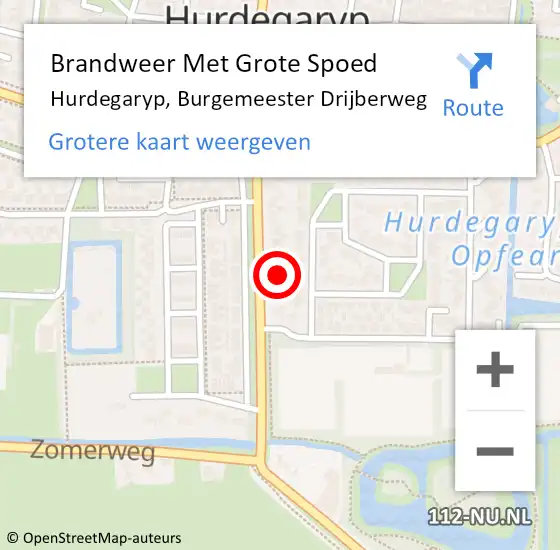 Locatie op kaart van de 112 melding: Brandweer Met Grote Spoed Naar Hurdegaryp, Burgemeester Drijberweg op 8 oktober 2016 18:32