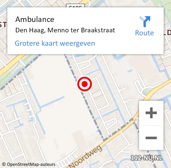 Locatie op kaart van de 112 melding: Ambulance Den Haag, Menno ter Braakstraat op 8 oktober 2016 19:19
