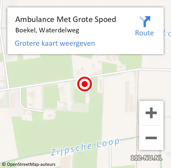Locatie op kaart van de 112 melding: Ambulance Met Grote Spoed Naar Boekel, Waterdelweg op 8 oktober 2016 22:06