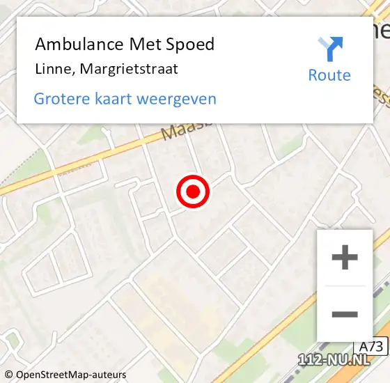 Locatie op kaart van de 112 melding: Ambulance Met Spoed Naar Linne, Margrietstraat op 9 oktober 2016 20:54