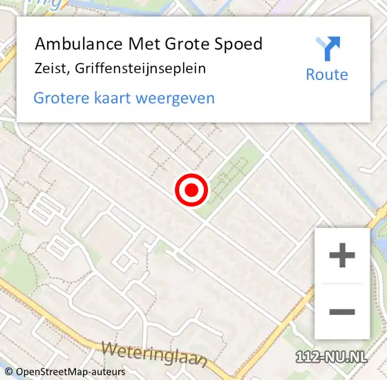 Locatie op kaart van de 112 melding: Ambulance Met Grote Spoed Naar Zeist, Griffensteijnseplein op 10 oktober 2016 00:24