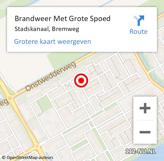 Locatie op kaart van de 112 melding: Brandweer Met Grote Spoed Naar Stadskanaal, Bremweg op 11 oktober 2016 04:47