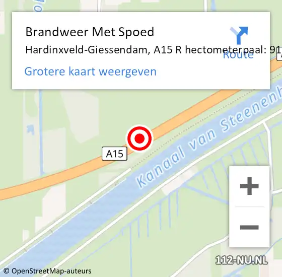 Locatie op kaart van de 112 melding: Brandweer Met Spoed Naar Hardinxveld-Giessendam, A15 R hectometerpaal: 86,6 op 11 oktober 2016 12:47