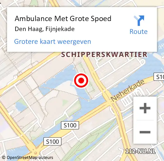 Locatie op kaart van de 112 melding: Ambulance Met Grote Spoed Naar Den Haag, Fijnjekade op 11 oktober 2016 22:25