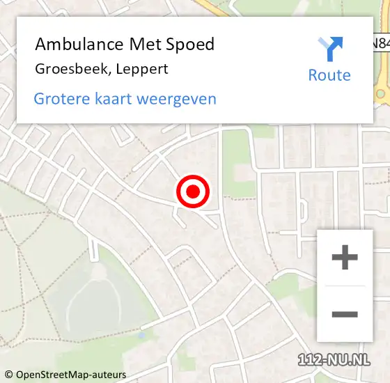 Locatie op kaart van de 112 melding: Ambulance Met Spoed Naar Groesbeek, Leppert op 12 oktober 2016 04:11