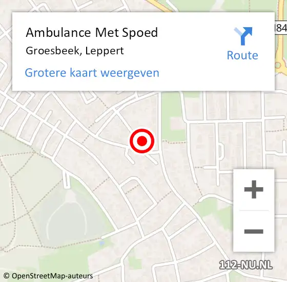 Locatie op kaart van de 112 melding: Ambulance Met Spoed Naar Groesbeek, Leppert op 12 oktober 2016 04:16