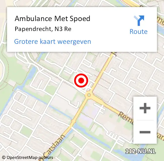 Locatie op kaart van de 112 melding: Ambulance Met Spoed Naar Papendrecht, Rembrandtlaan op 12 oktober 2016 11:08