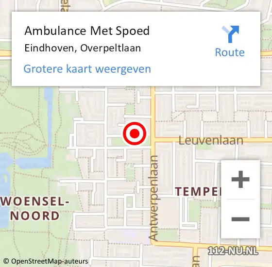 Locatie op kaart van de 112 melding: Ambulance Met Spoed Naar Eindhoven, Overpeltlaan op 12 oktober 2016 17:51