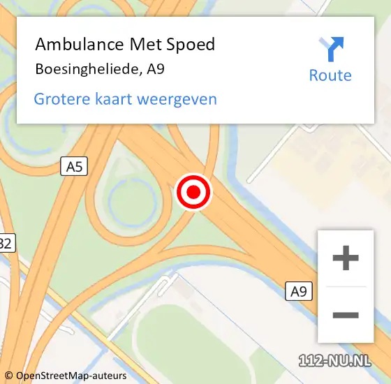 Locatie op kaart van de 112 melding: Ambulance Met Spoed Naar Boesingheliede, A9 op 13 oktober 2016 08:24