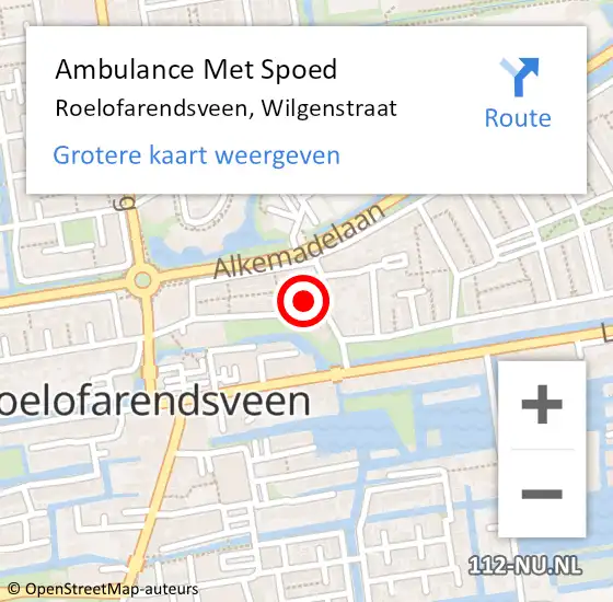 Locatie op kaart van de 112 melding: Ambulance Met Spoed Naar Roelofarendsveen, Wilgenstraat op 14 oktober 2016 06:38