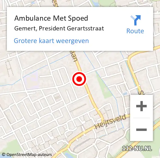 Locatie op kaart van de 112 melding: Ambulance Met Spoed Naar Gemert, President Gerartsstraat op 14 oktober 2016 11:10