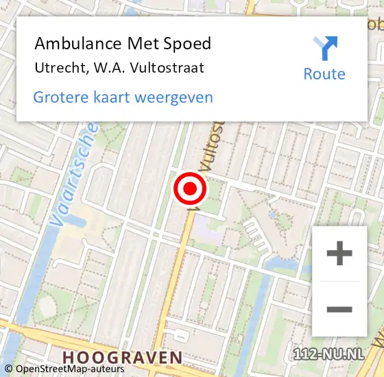 Locatie op kaart van de 112 melding: Ambulance Met Spoed Naar Utrecht, W.A. Vultostraat op 14 oktober 2016 11:13